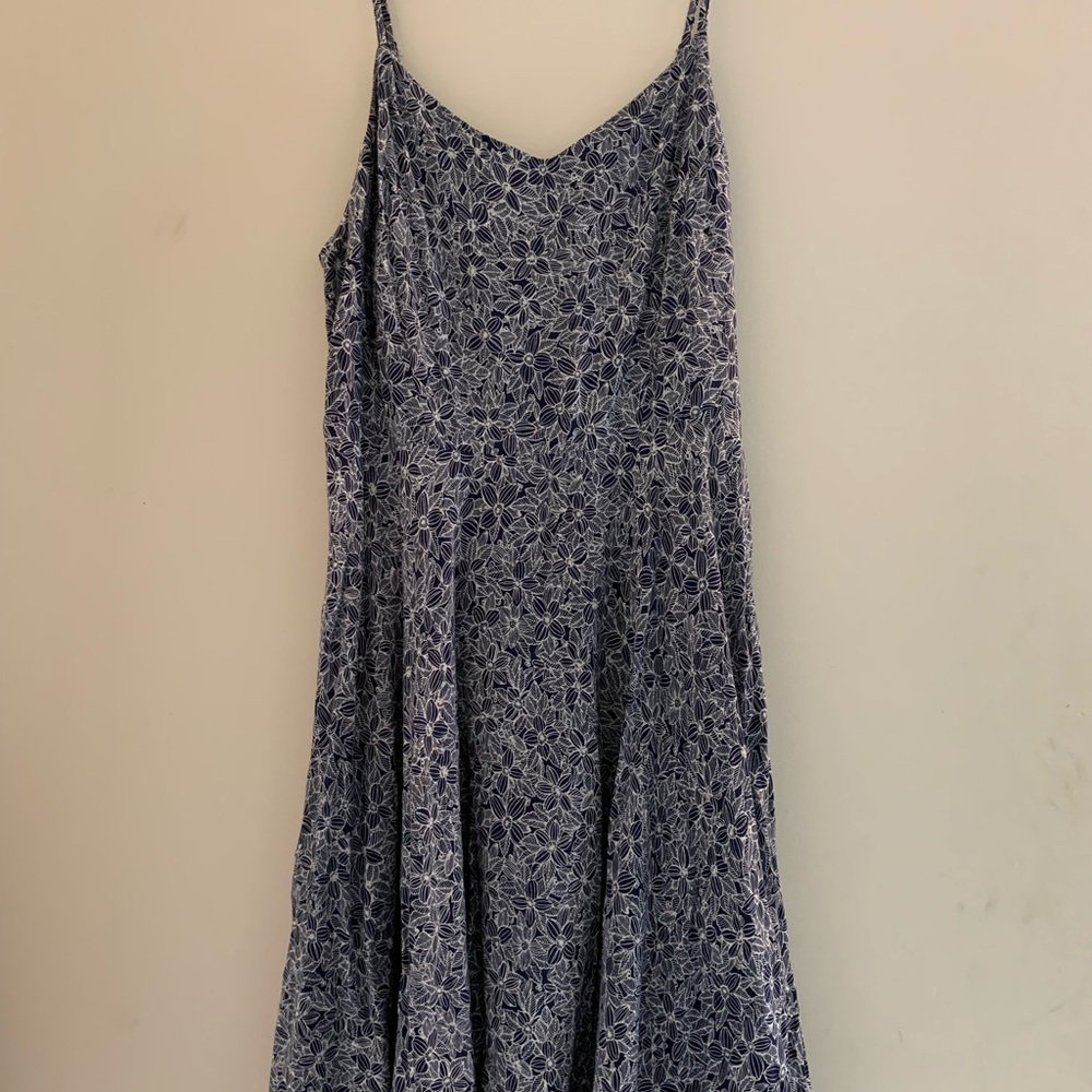 Blue and White Floral Midi Dress